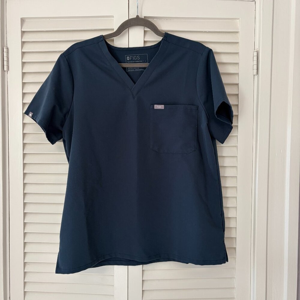 Figs Technical Collection shirt top scrubs large navy blue short sleeve